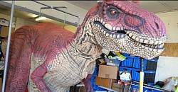We were asked by a client to repaint a green weathered looking dinosaur. Using a sponge and an airbrush we gave it a new look